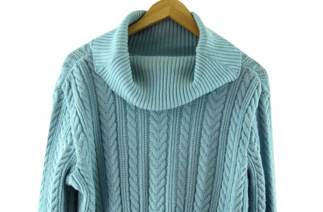 Front Top Close Up 80s Blue Turtleneck Vintage Sweater