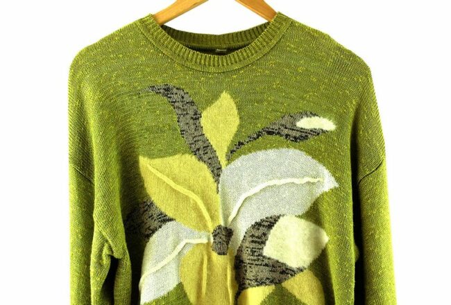 Front Top Close Up 80s Green Knitted Vintage Sweater