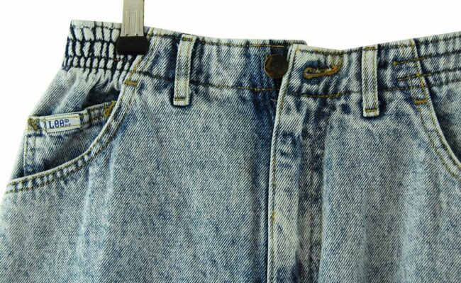 Front Close Up Lee Blue Acid Wash High Waisted Jeans