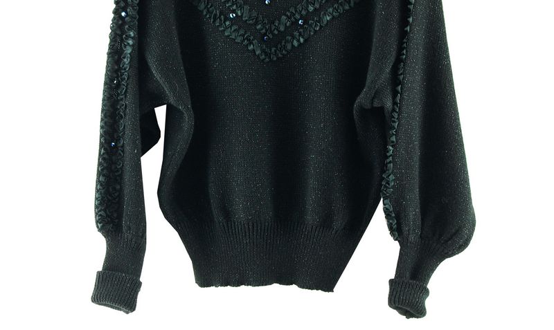 Front Bottom Close Up 80s Black Knitted Sweater