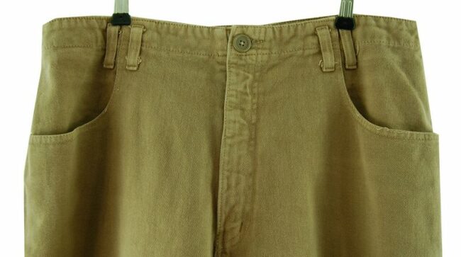 Front Close Up Brown High Waisted Jeans Mens