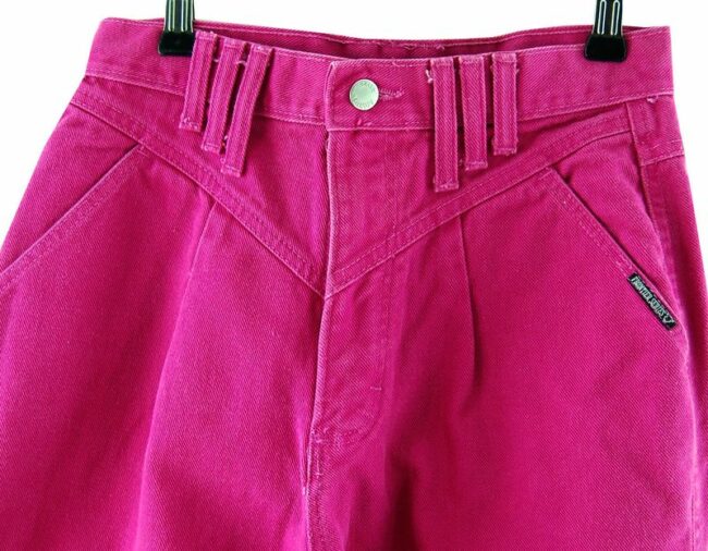 Front Close Up Dark Pink High Waisted Jeans