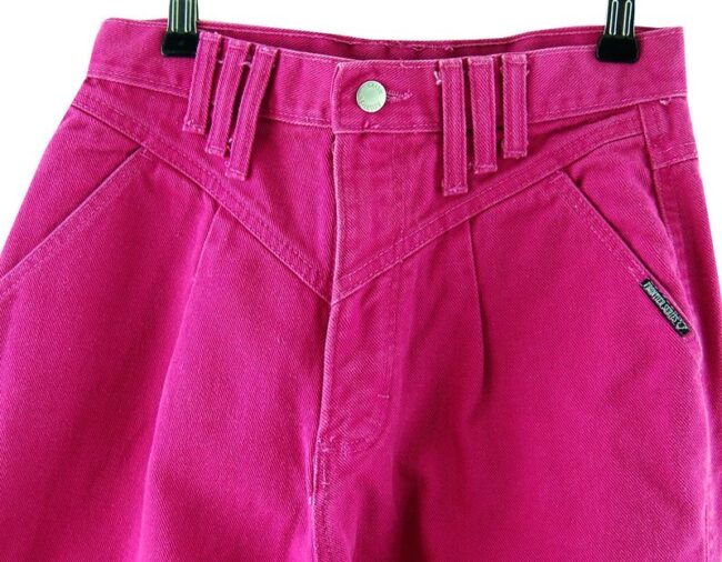 Front Close Up Dark Pink High Waisted Jeans