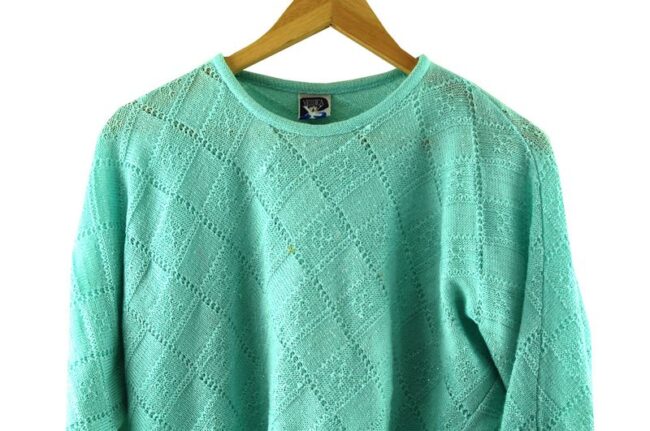 Front Close Up 80s Blue Knitted Sweater