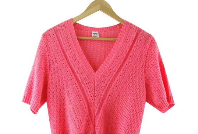 Front Top Close Up 80s Pink Knitted Sweater