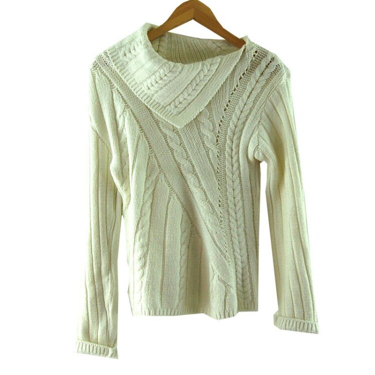 80s White Cable Knitted Sweater
