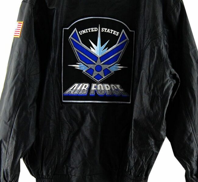 Front Back Close Up Black Leather Bomber Jacket