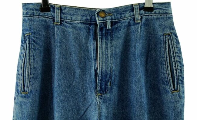 Front Close Up Dockers Blue High Waisted Jeans