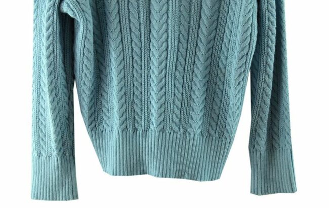 Front Bottom Close Up 80s Blue Turtleneck Vintage Sweater