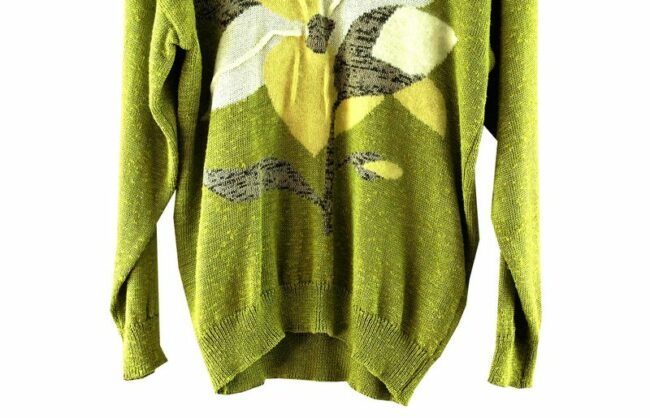 Front Bottom Close Up 80s Green Knitted Vintage Sweater