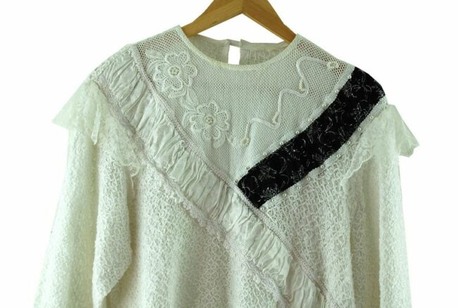 Front Top Close Up 80s White Knitted Vintage Sweater