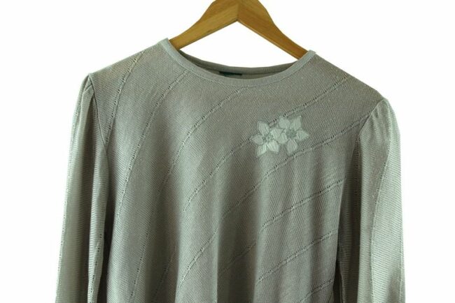 Front Top Close Up 80s Grey Knitted Vintage Sweater