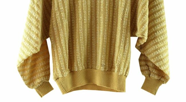 Front Bottom Close Up 80s Yellow Knitted Vintage Sweater