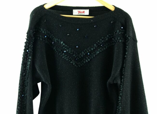 Front Top Close Up 80s Black Knitted Sweater