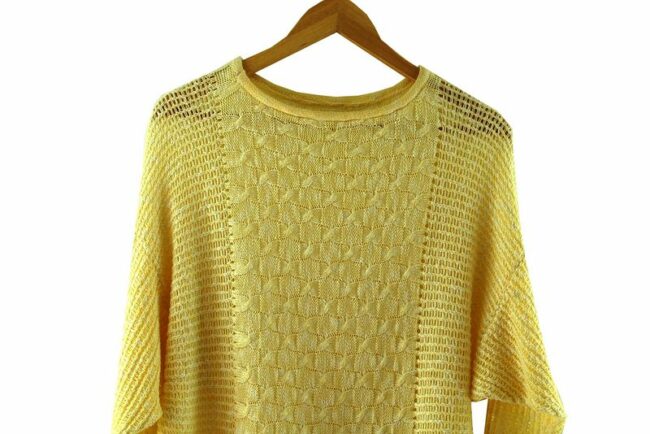Front Top Close Up 80s Light Yellow Knitted Sweater