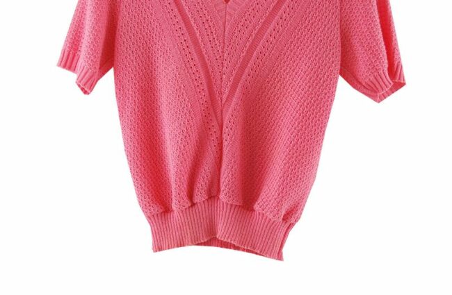 Front Bottom Close Up 80s Pink Knitted Sweater