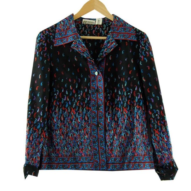 70s Black Paisley Pattern Top