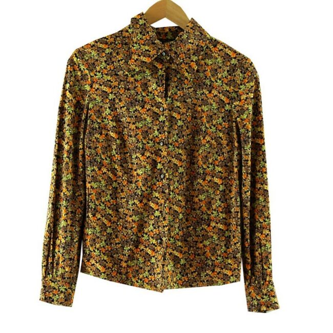 70s Womens Leaf Floral Top