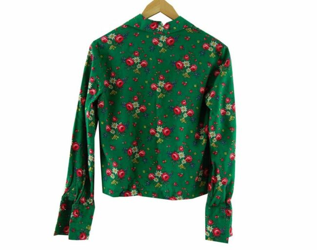 Back 70s Womens Green Floral Top