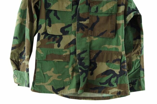 Front Bottom Close Up Military Camouflage Mens Jacket