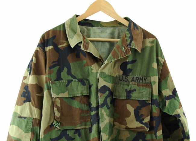Front Close Up Woodland Military Camouflage Jacket