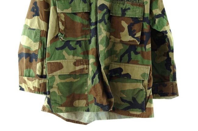 Front Bottom Close Up Woodland Military Camouflage Jacket