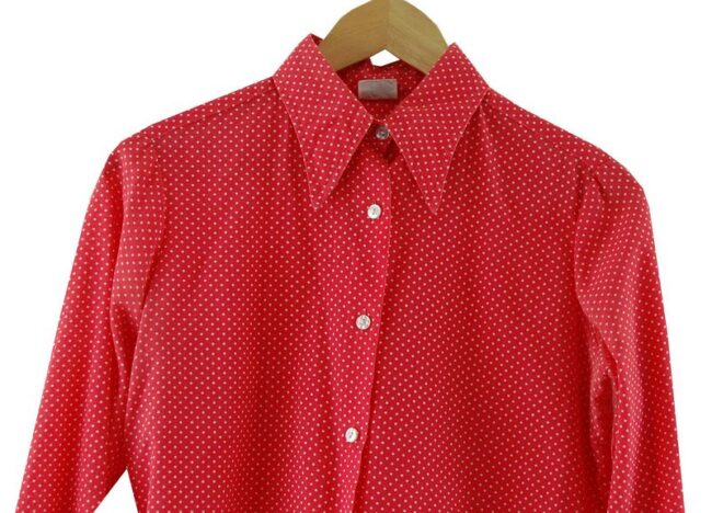 Front Close Up 70s Womens Polka Dot Shirt