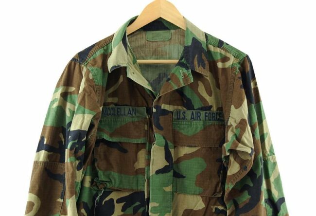Front Close Up Woodland Mens Military Camouflage Jacket