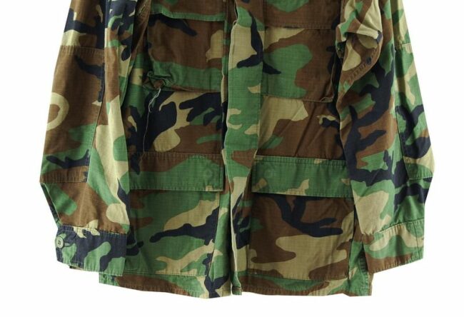 Front Bottom Close Up Woodland Mens Military Camouflage Jacket