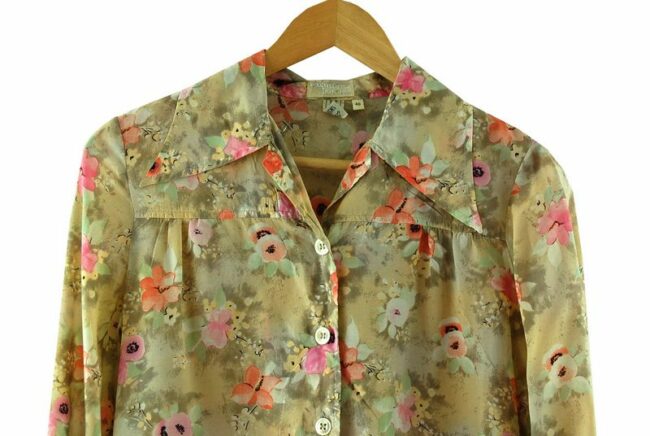 Front Close Up 70s Womens Floral Design Top