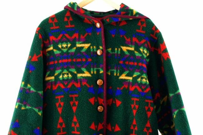 Front Close Up Virgin Wool Aztec Print Jacket Womens