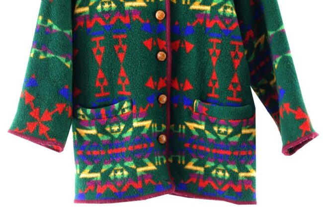 Front Bottom Close Up Virgin Wool Aztec Print Jacket Womens