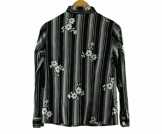 Back 70s Black And White Striped Floral Top