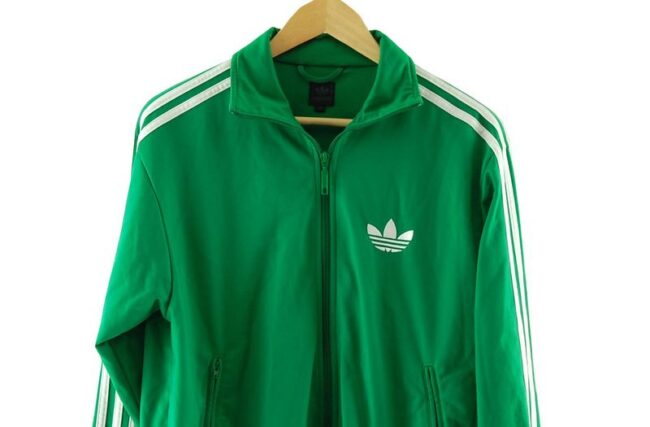 Front Close Up Mens Green Adidas Tracksuit Jacket