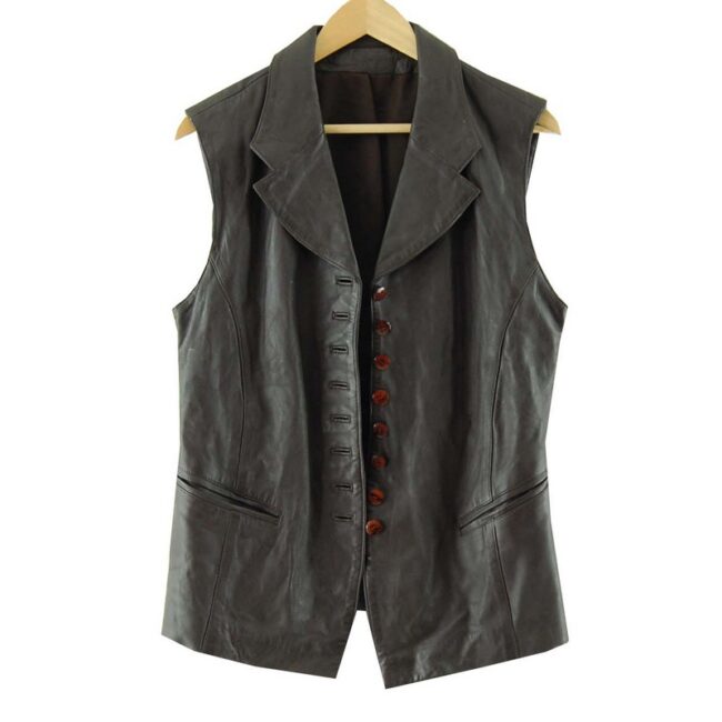 Dark Brown Leather Waistcoat Womens