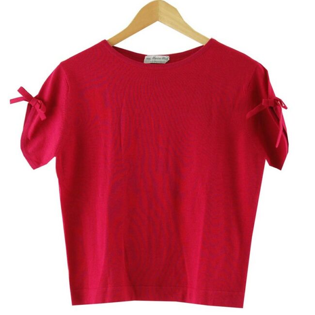 Merino Wool Short Sleeve Pink 70s Top