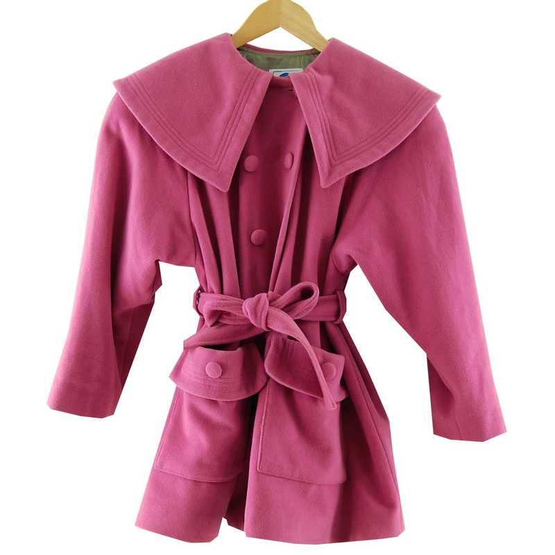 Watermelon Pink Winter Coat UK 14 Blue 17 Vintage Clothing