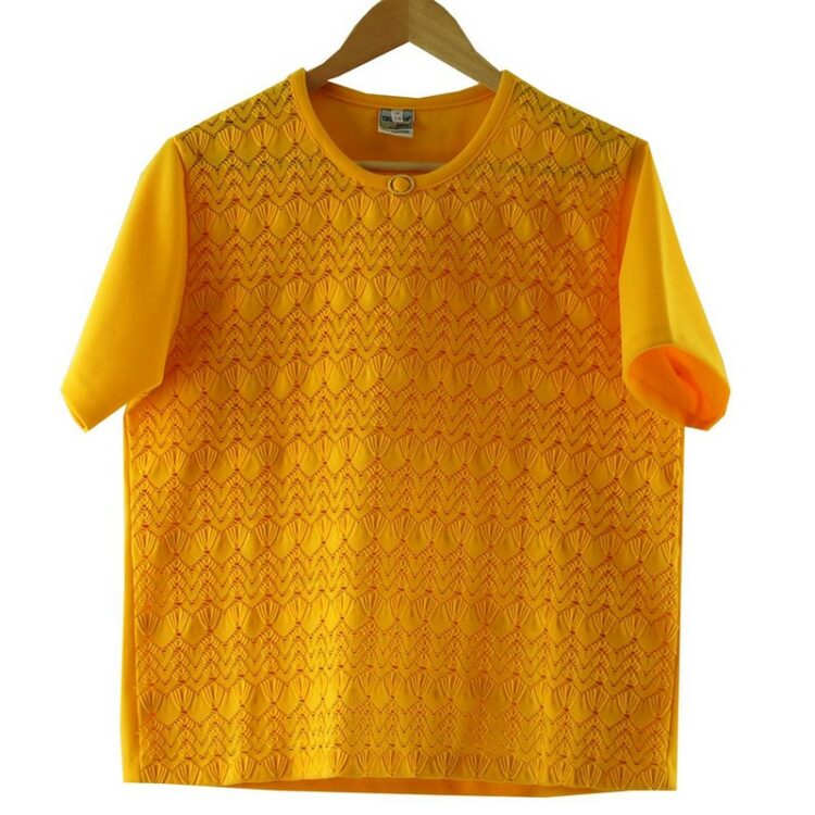 Yellow Patterned Short Sleeve 70s Top