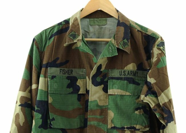 Front Close Up Military Camouflage Jacket Mens