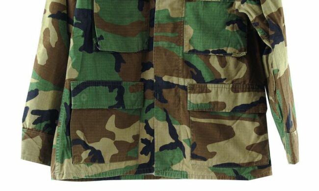 Front Bottom Close Up Military Camouflage Jacket Mens