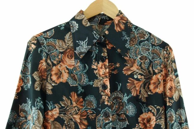 Front Close Up 70s Floral Pattern Blouse