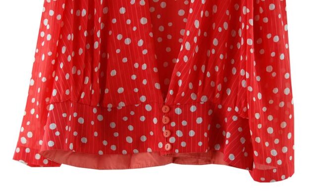 Bottom Close Up 80s Womens Pink Circle Pattern Blouse