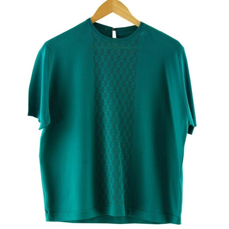 Green Patterned Short Sleeve 70s Top