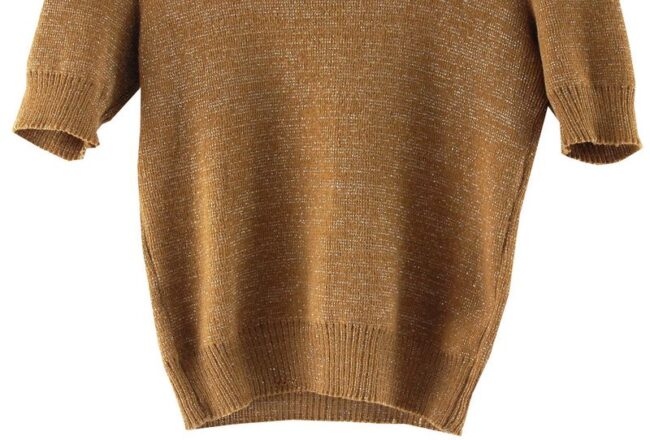 Bottom Close Up Light Brown Ladies Silver Lurex Top