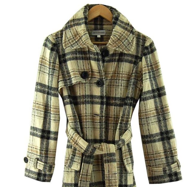 Front Close Up Cream Check Winter Coat