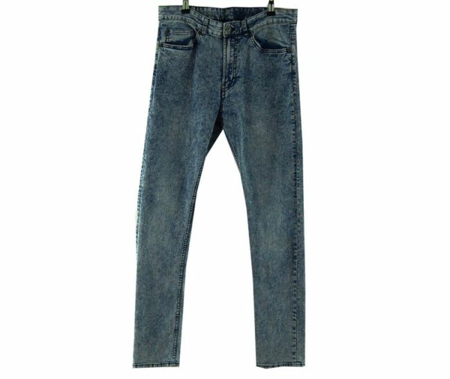 Front High Waisted Acid Washed Blue Jeans