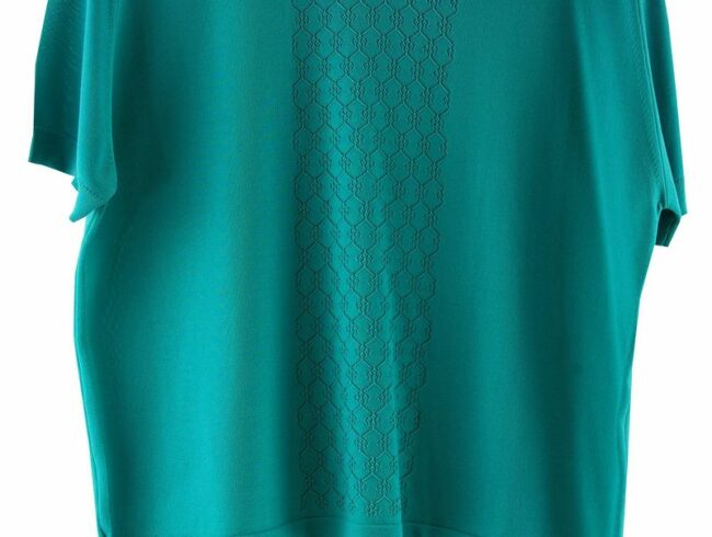 Bottom Close Up Green Patterned Short Sleeve 70s Top