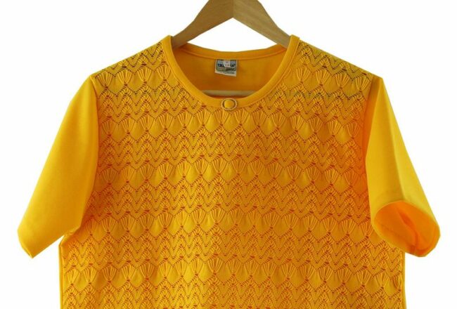 Top Close Up Yellow Patterned Short Sleeve 70s Top