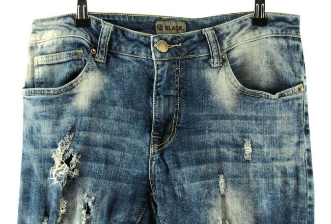 Front Close Up CJ Black Blue Acid High Waisted Jeans