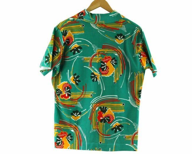 Back Green Short Sleeve 70s Abstract Floral Top